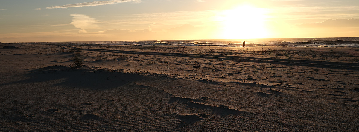 Color Photography of a man walking on the beach