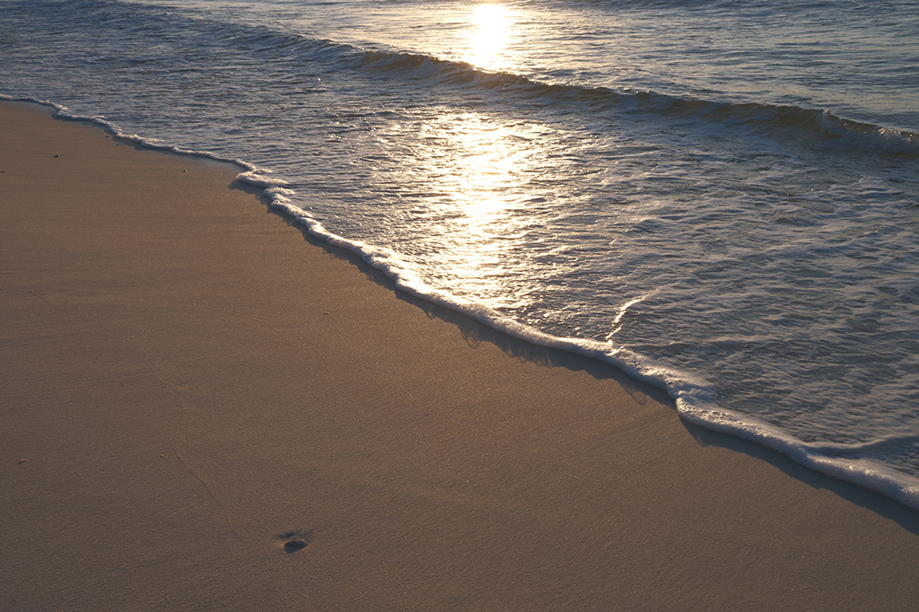 Color Photography of sunlight hitting water on a beach